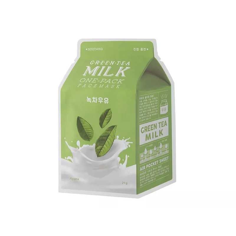 A'pieu - Milk One Pack - Green Tea Milk - Maseczka w Płacie do Twarzy z Ekstraktem Zielonej Herbaty - 21g