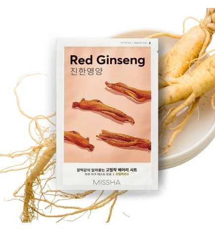 Missha - Airy Fit Sheet Mask - Red Ginseng - Odżywcza Maska w Płachcie  z Ekstraktem z Czerwonego Żeń-Szenia - 19g